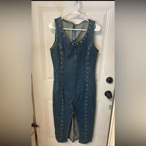 Denim Sleeveless Dress with Grommet Details